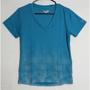 Under Armour HeatGear Run Shirt Womens M Blue V Neck Athletic Tee Activewear